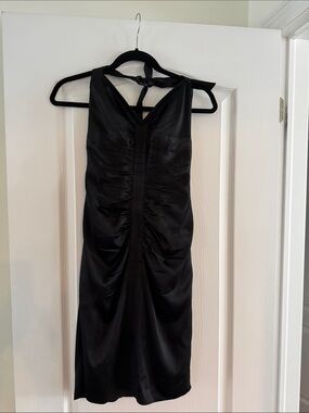 BCBGMaxAzria Black One-Shoulder Ruched Cocktail Dress
